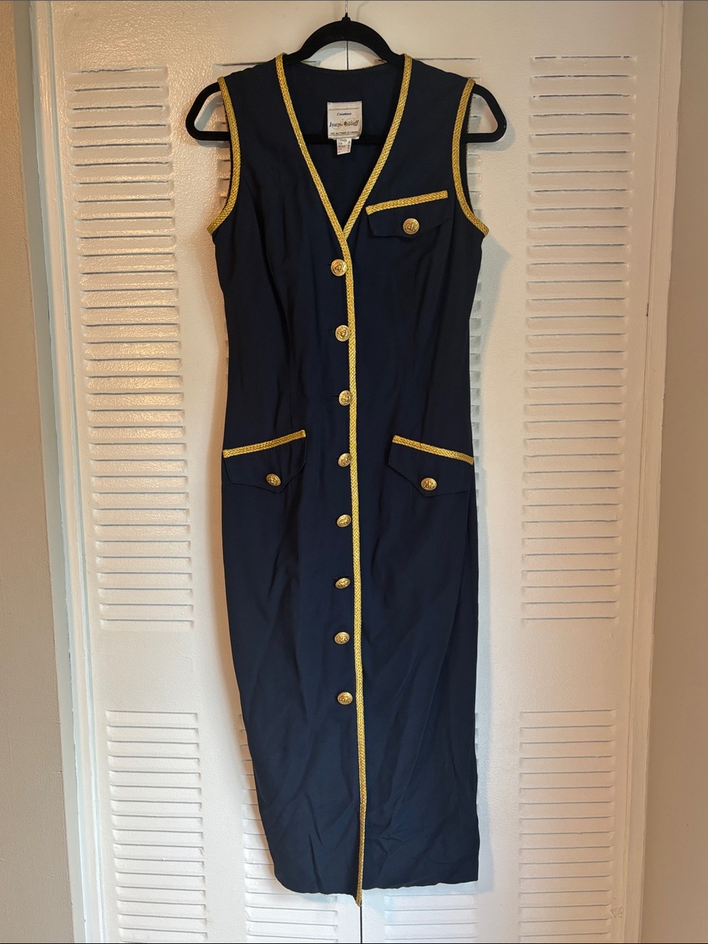 Joseph Ribkoff Navy Gold Trim Midi Dress | Luxury Metallic Braid | Size 10 - Picture 2 of 16